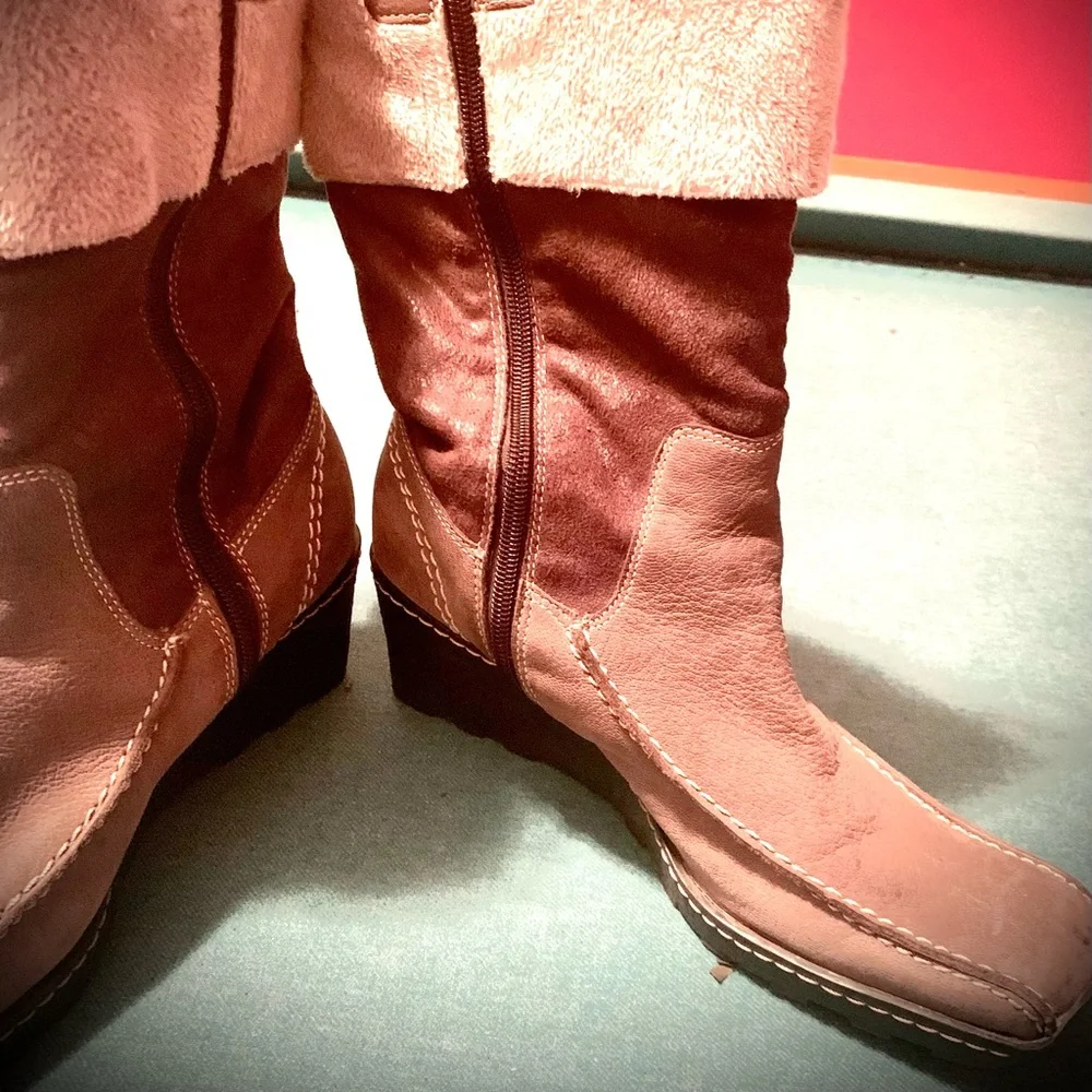 Nine West Two Tone Wedge Heel Suede Boots